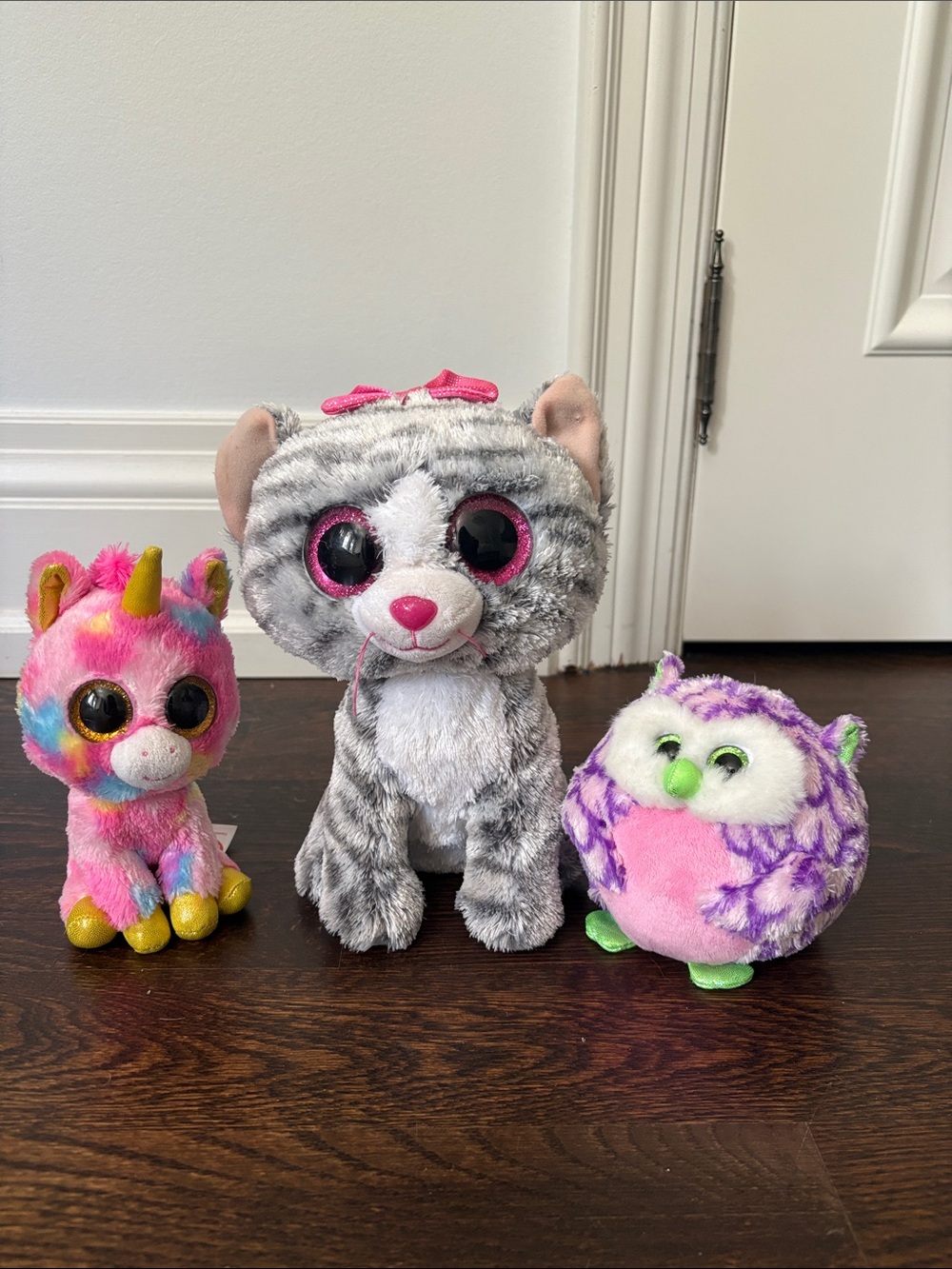 Ty Gray and Pink Plush Cat with Big Sparkly Eyes